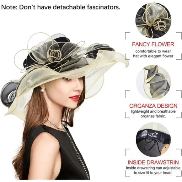 Derby Hats for Women, Classy Organza Sun Hat, Khaki Black Outfmvch Kentucky Derby Hats for Women Womens Sun Hat  main image 2